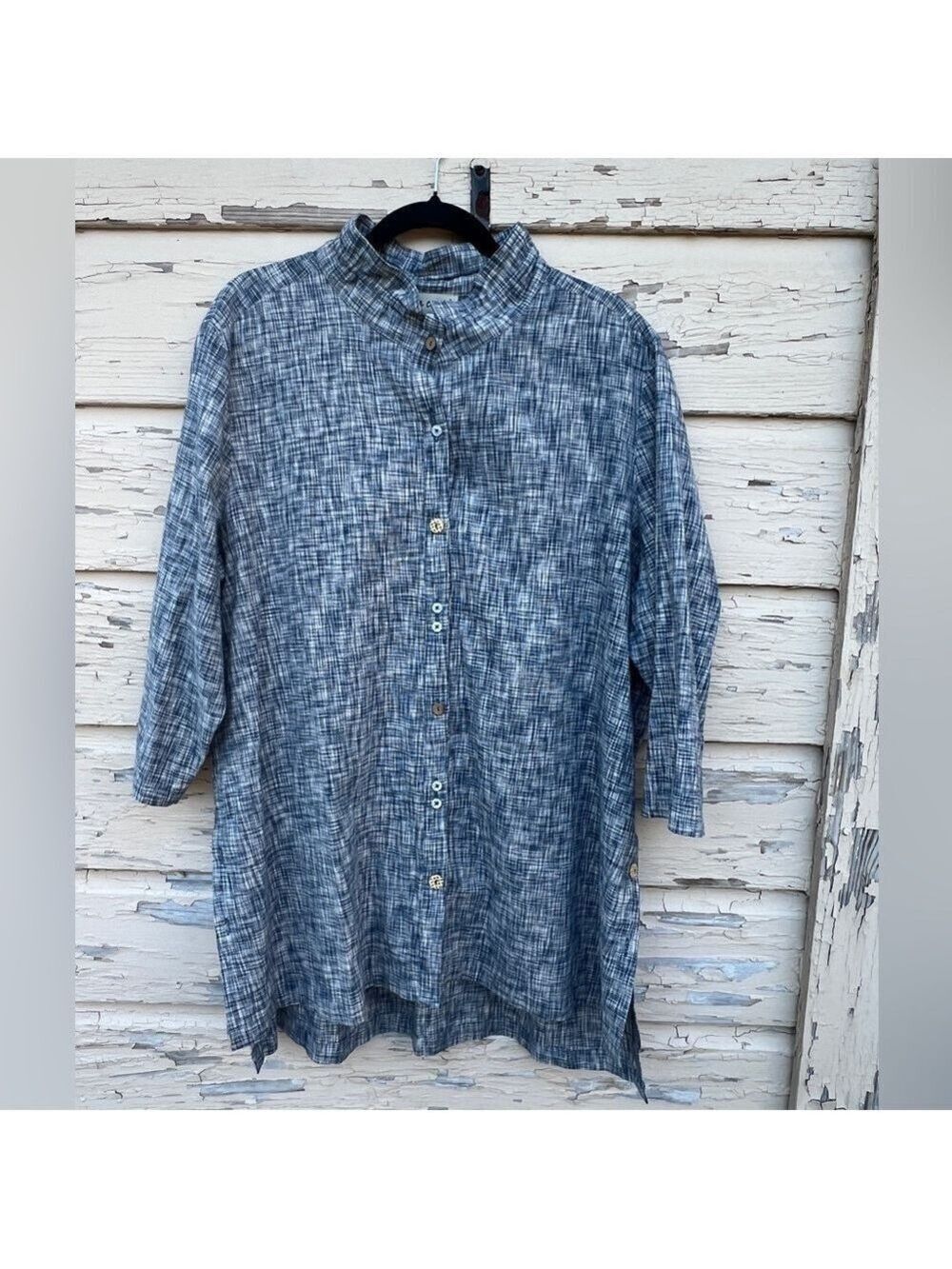 A La Carte Linen Blend Lagenlook Longline Summer Spring Button-down Shirt XXL